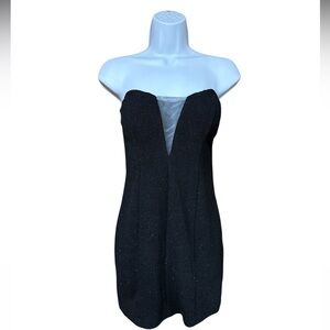 Windsor Black Sparkly strapless mesh V-neck cocktail dress Size Small